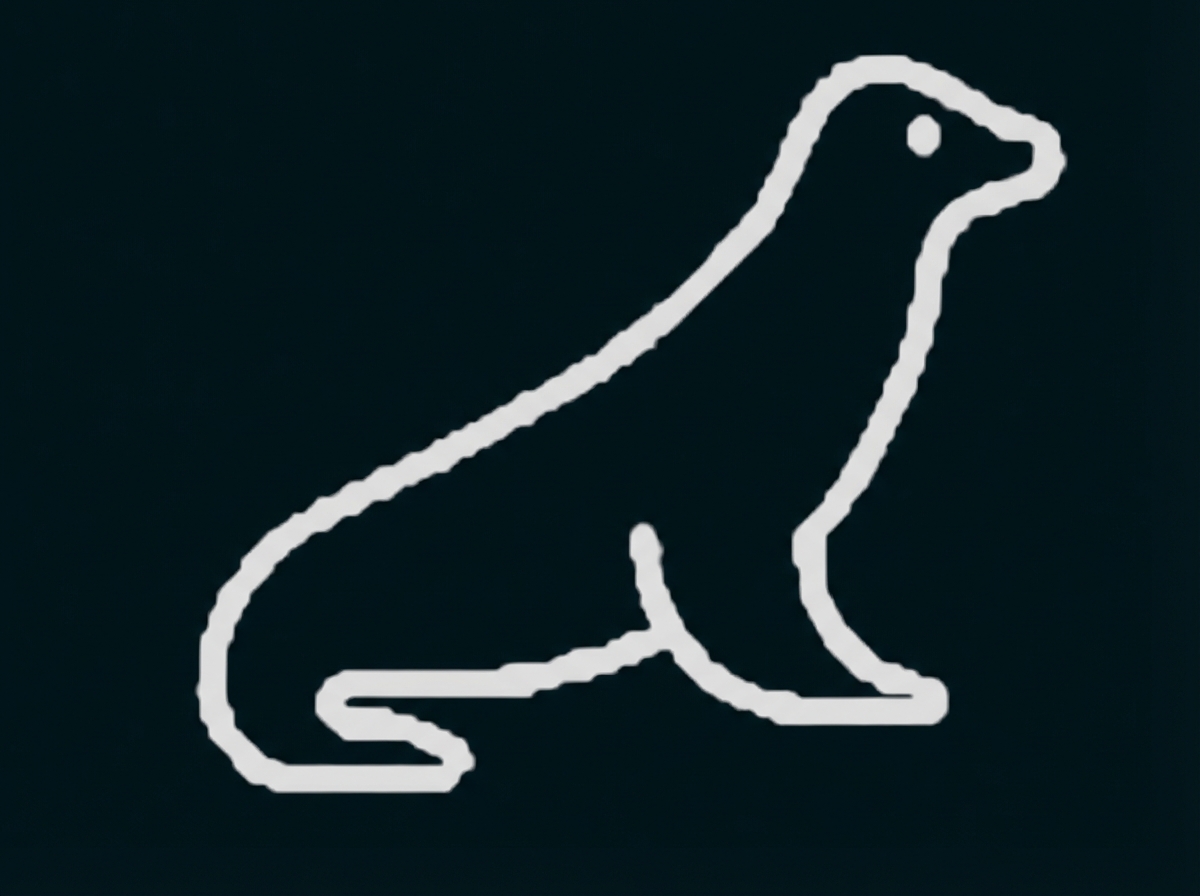 Schlichte schwarz-weiße Zeichnung einer sitzenden Robbe